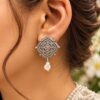 Silver Floral Art Earring artistic flower brass jewelry elegant design
