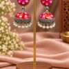 Minimalist Meenakari Jhumka Traditional Brass Earrings with Elegant Detailing