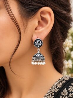 Minimalist Meenakari Jhumka Traditional Brass Earrings with Elegant Detailing