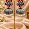 Silver Meenakari Jhumka Earring with brass design, colorful detailing, premium polish and traditional Indian jewelry
