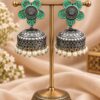 Silver Meenakari Jhumka Earring with brass design, colorful detailing, premium polish and traditional Indian jewelry