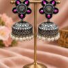 Silver Meenakari Jhumka Earring with brass design, colorful detailing, premium polish and traditional Indian jewelry