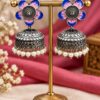 Silver Meenakari Jhumka Earring with brass design, colorful detailing, premium polish and traditional Indian jewelry