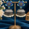 Silver Meenakari Jhumka Earring with brass design, colorful detailing, premium polish and traditional Indian jewelry