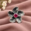 Adjustable Flower Ring with elegant floral design, brass construction, premium polish and stylish fashion jewelry