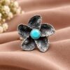 Adjustable Flower Ring with elegant floral design, brass construction, premium polish and stylish fashion jewelry