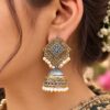 Floral Two Tone Jhumka elegant floral design traditional brass earrings