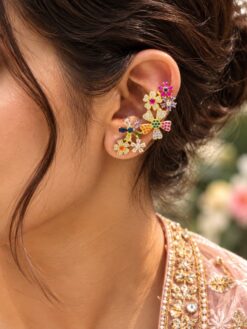Anti Tarnish Flower Earcuff Elegant Floral Ear Jewellery