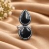 Oxidized Stone Ring with antique detailing and decorative stone