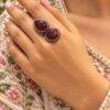 Oxidized Stone Ring with antique detailing and decorative stone