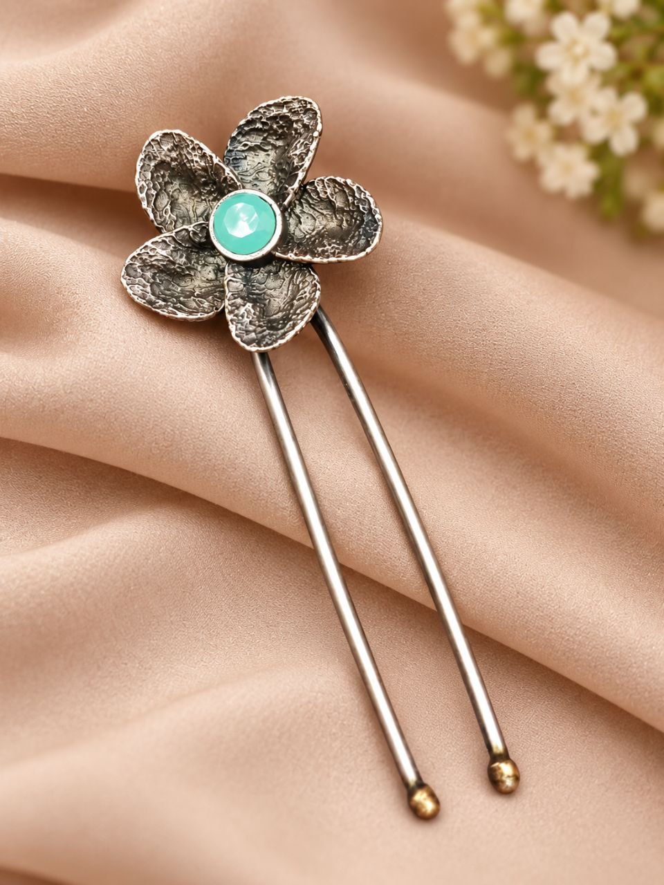 Oxidized Floral Hair Accessories – Traditional Elegance for Beautiful Hairstyles 3 Oxidized Floral Hair Accessories with elegant traditional flower detailing