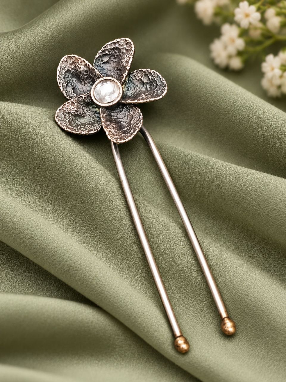 Oxidized Floral Hair Accessories – Traditional Elegance for Beautiful Hairstyles 4 Oxidized Floral Hair Accessories with elegant traditional flower detailing