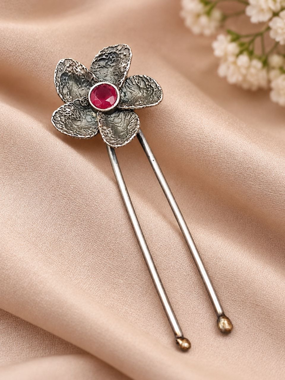 Oxidized Floral Hair Accessories – Traditional Elegance for Beautiful Hairstyles 2 Oxidized Floral Hair Accessories with elegant traditional flower detailing