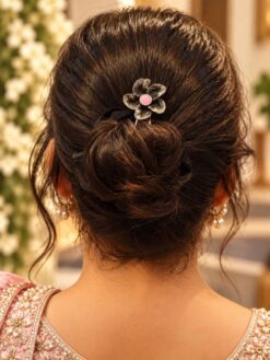 Oxidized Floral Hair Accessories with elegant traditional flower detailing