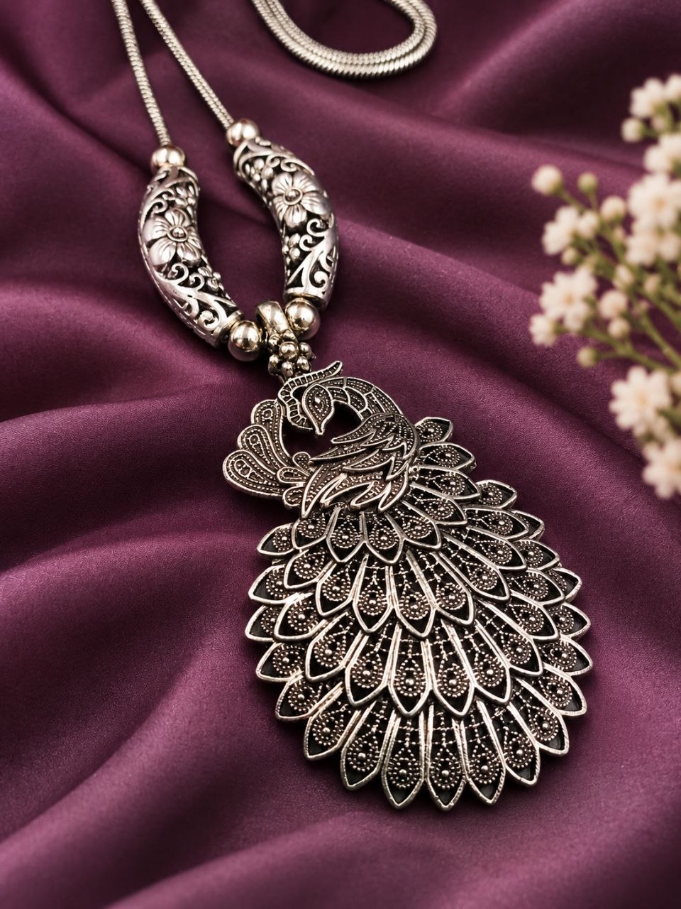 Peacock Chain Pendant Necklace – Elegant Designer Jewelry for Women 2 Peacock Chain Pendant Necklace elegant designer brass jewelry for women