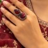 Oxidized Stone Ring with antique detailing and decorative stone
