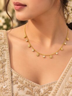 Anti Tarnish Flower Necklace elegant floral brass jewellery for women