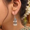 Oxidised Double Jhumka Earrings with Traditional Double Layer Designer Pattern